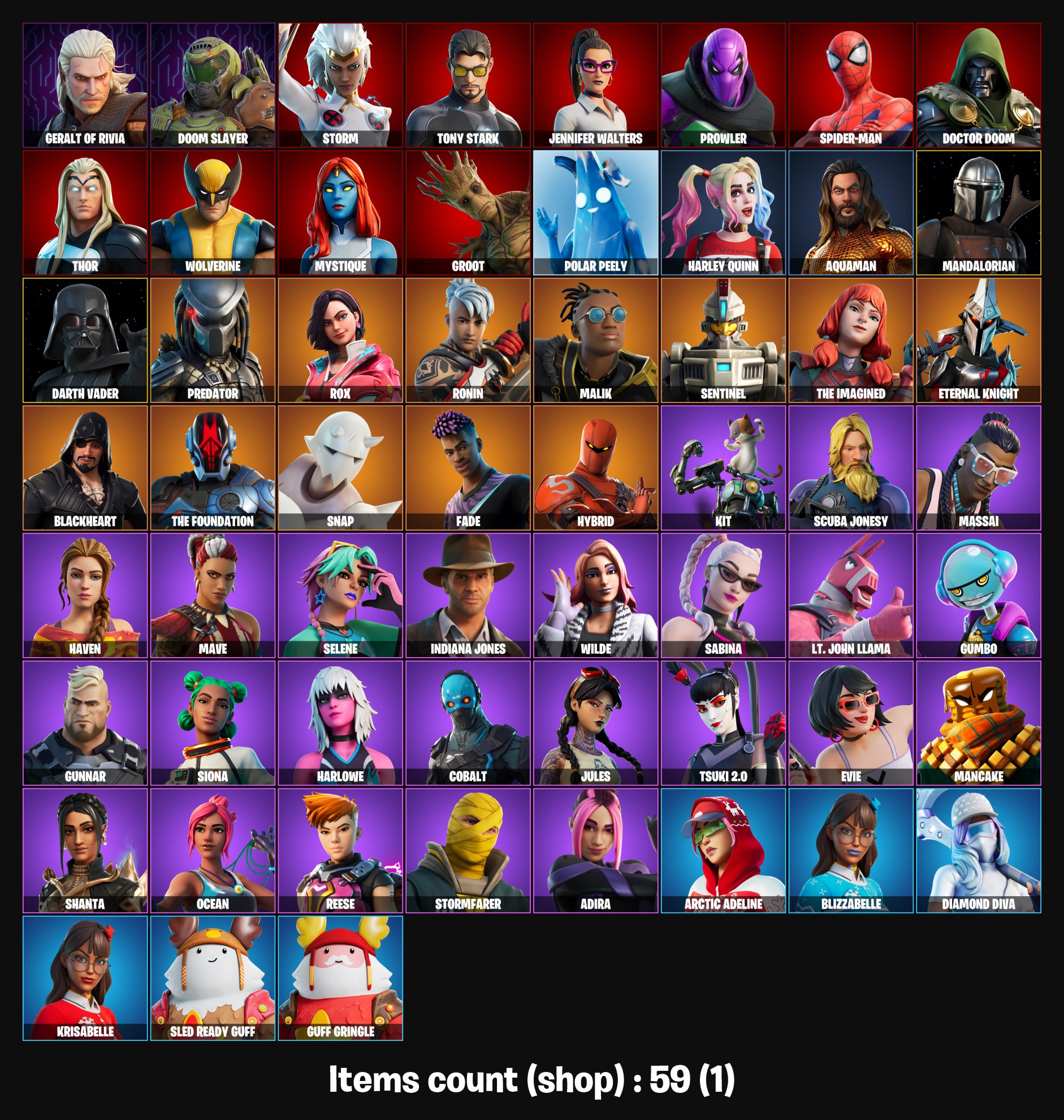 59 SKINS FULL ACCESS STW OG Diamond Diva Harley Quinn Hybrid Groot ...