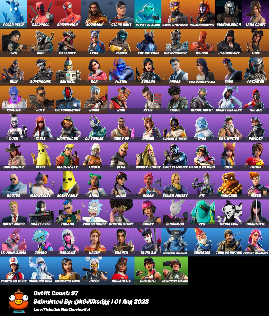 97 SKINS 900 VB Clark Kent, Dire, Era, Lara Croft, Luxe, Blackheart FULL MAIL ACCESS