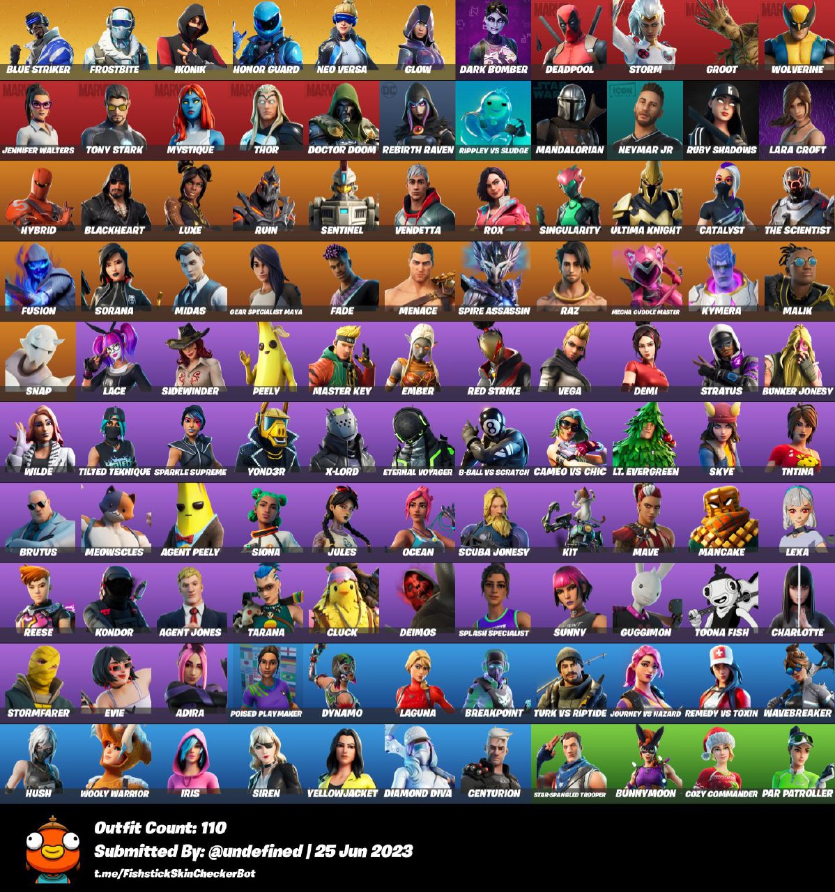 ull Access Fortnite 110 skins . Ikonik . Honor Guard . Glow . Neo versa ...