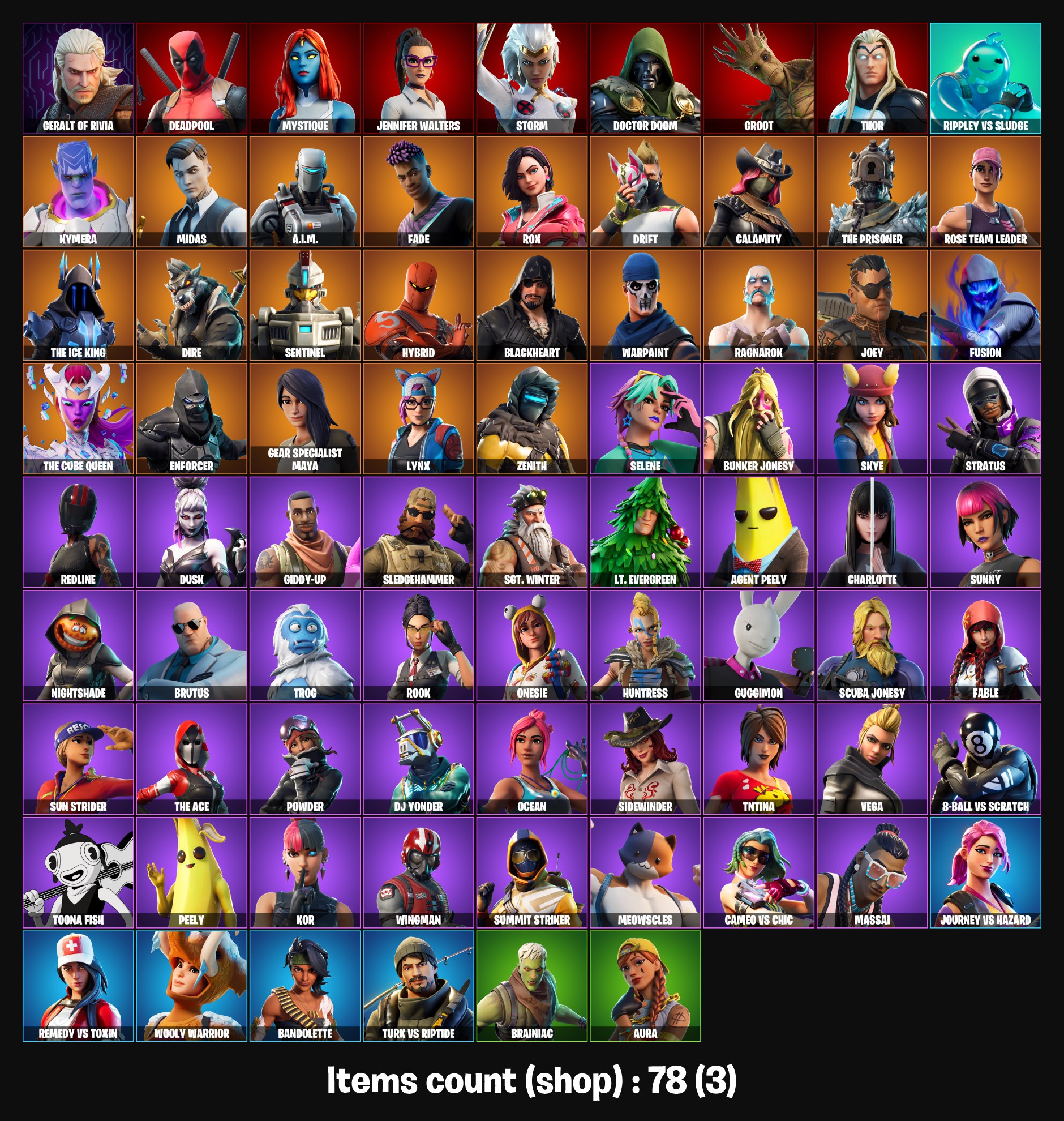 78 SKINS FULL ACCESS STW OG Warpaint Dire Drift Midas 8-Ball vs Scratch ...