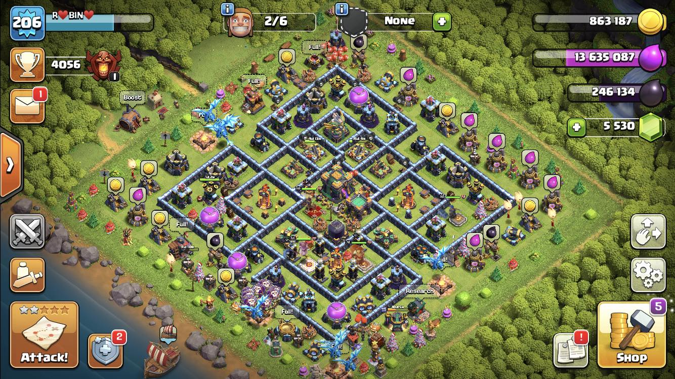 CLASH OF CLANS TH 14 ALMOST MAX, WITH 5530 GEMS ( BK 77, AQ 80, GW 55, RC  30 ) - iGV