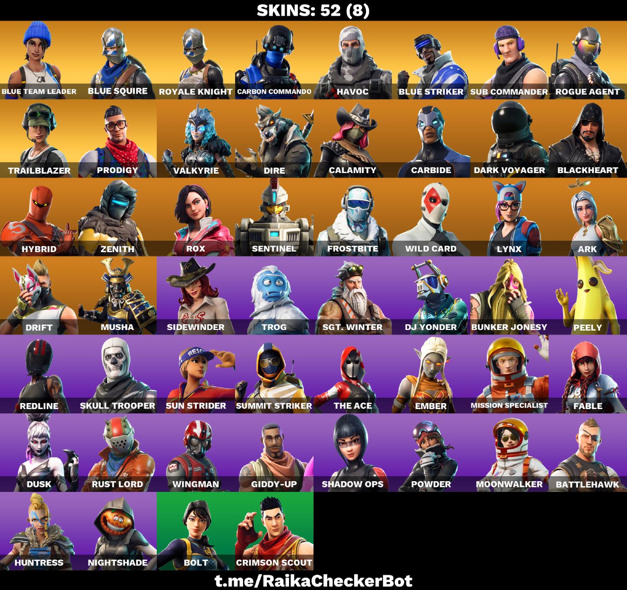 FA | 52 OUTFITS | BLUE SQUIRE | ROYALE KNIGHT | HAVOC | TAKE THE L | DRIFT | CALAMITY | BLACKHEART | HYBRID | SKULL TROOPER