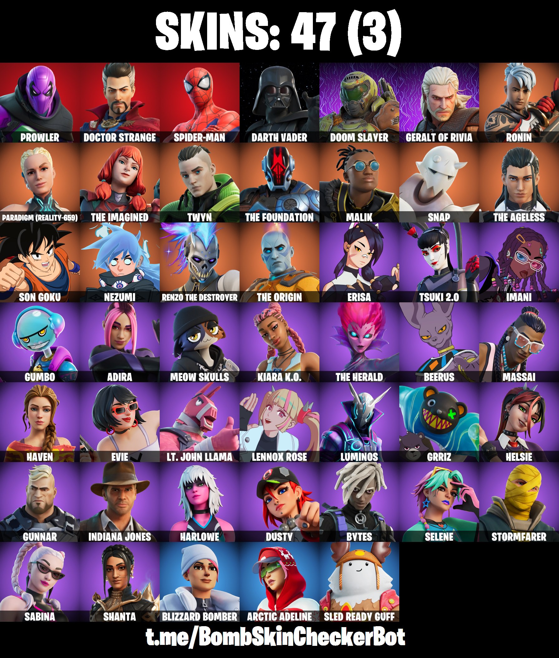 1400 V-Bucks / 47 Skins / DARTH VADER / BLIZZARD BOMBER / RONIN ...