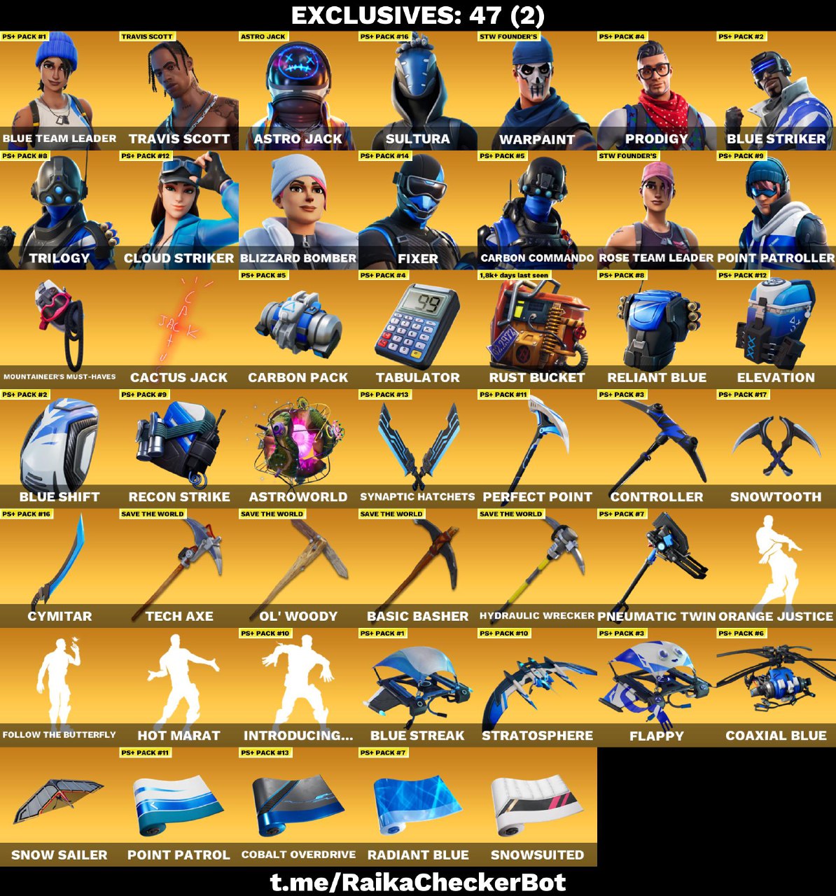 [PC-XBOX] 89 skins |   - Travis Scott - Astro Jack - 100% Warranty - Blue Team Leader - Blue Striker - Trilogy - Cloud Striker | OG STW | 205 VB
