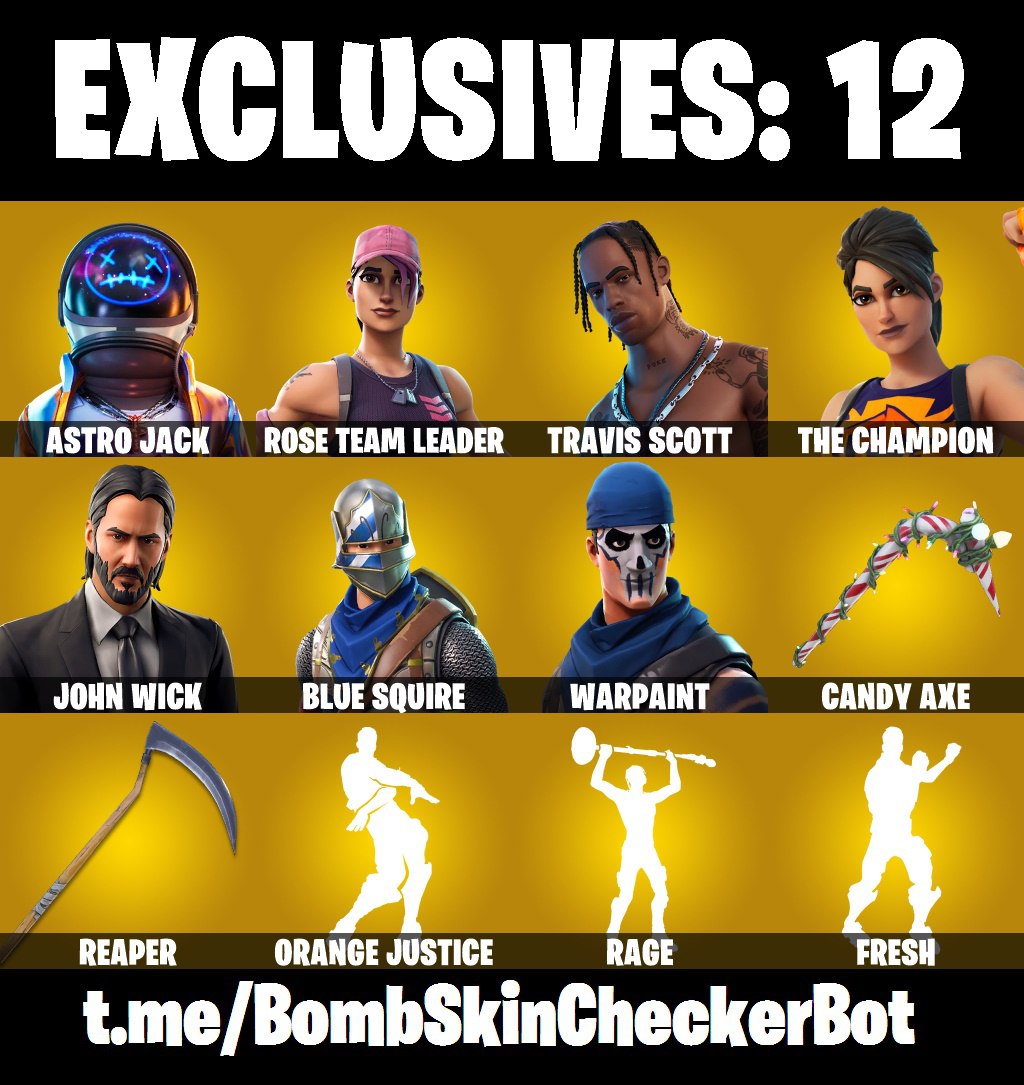 Fortnite account with Travis Scott skins and John Wick iGV