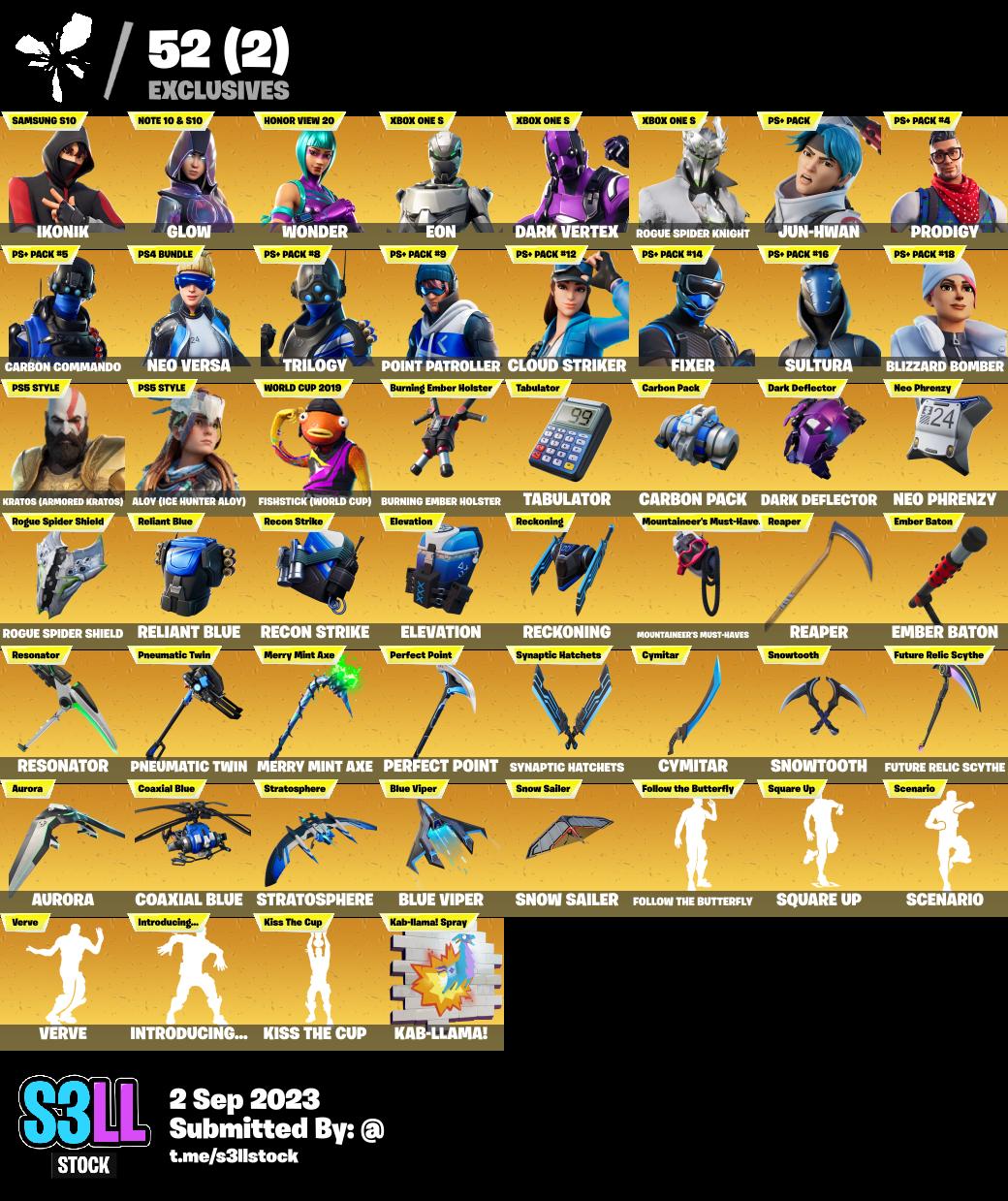 481 Skins + Wonder + Ikonik + Glow + Eon + Dark Vertex + Rogue Spider 