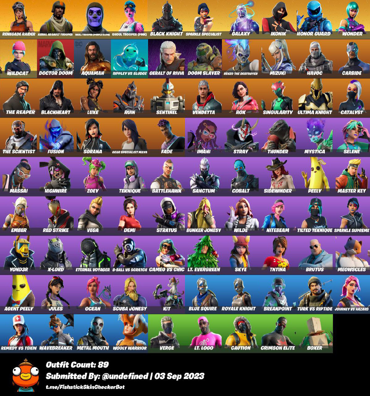 (Any Platform)89 skins_Mail FA_renegade Raider_Og Skull Trooper_Og ...