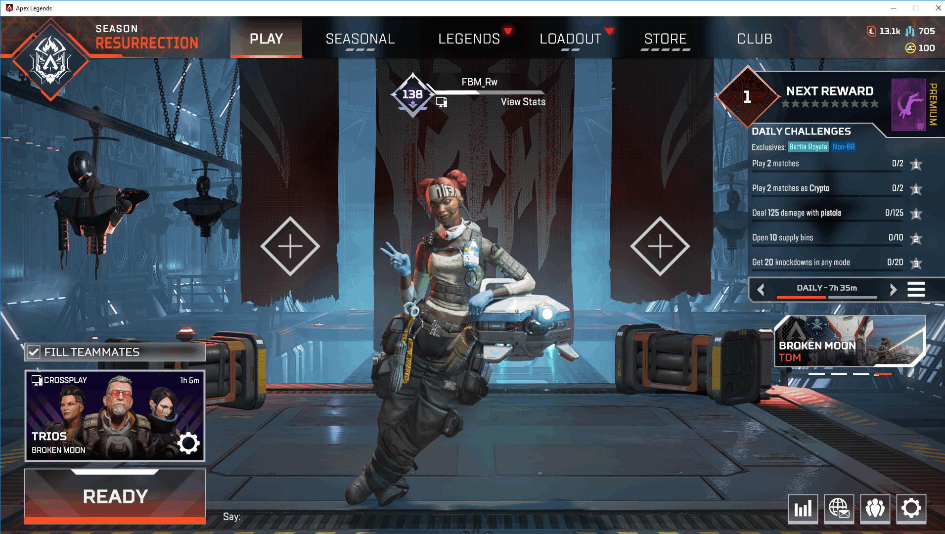 Level account 138 + legendary items 9 + Lifetime Kills 2298