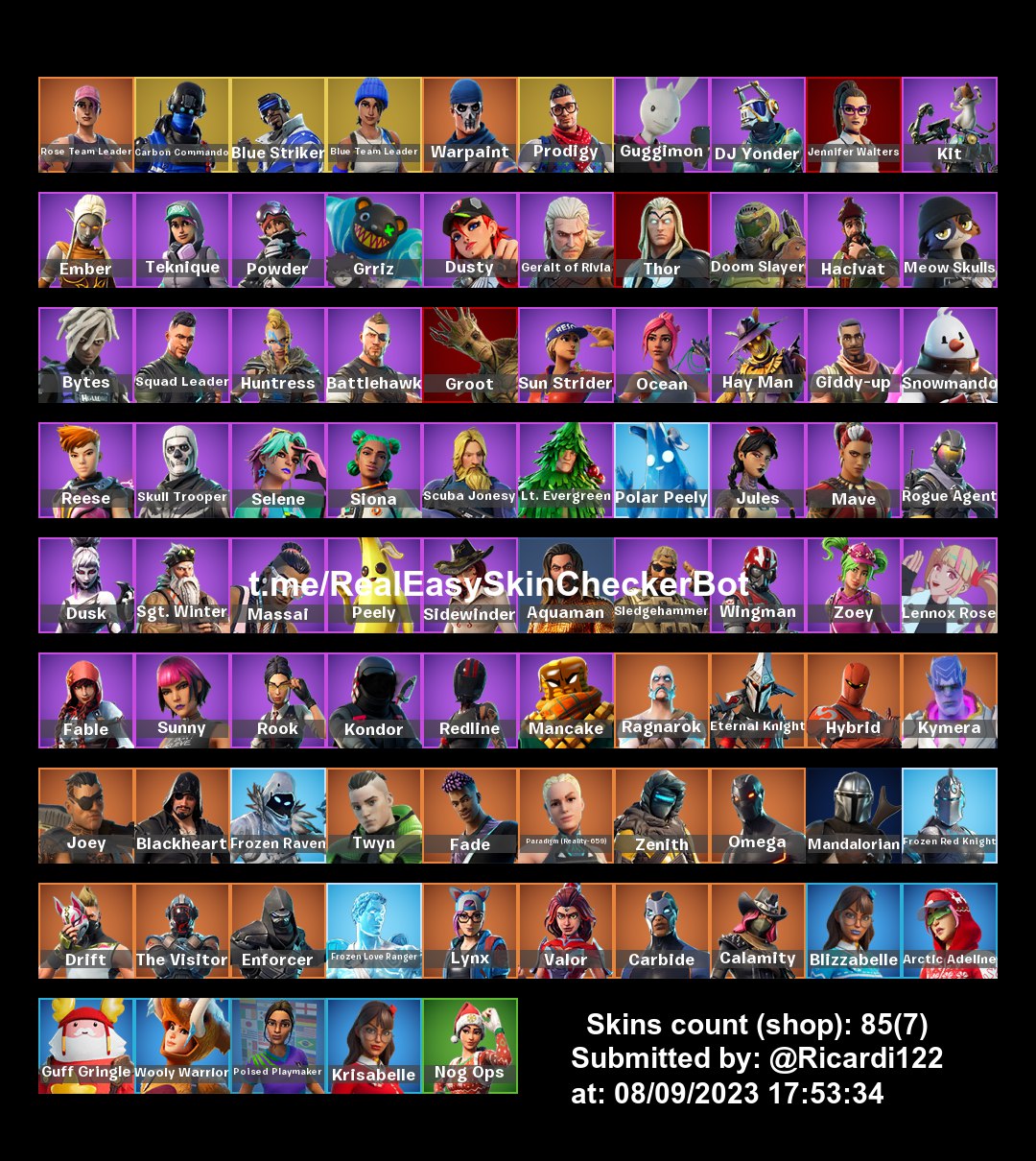 85 Sk on PC F-A Excl-15: Skull Trooper/ Omega/ Warpaint/ Drift/ Frozen ...