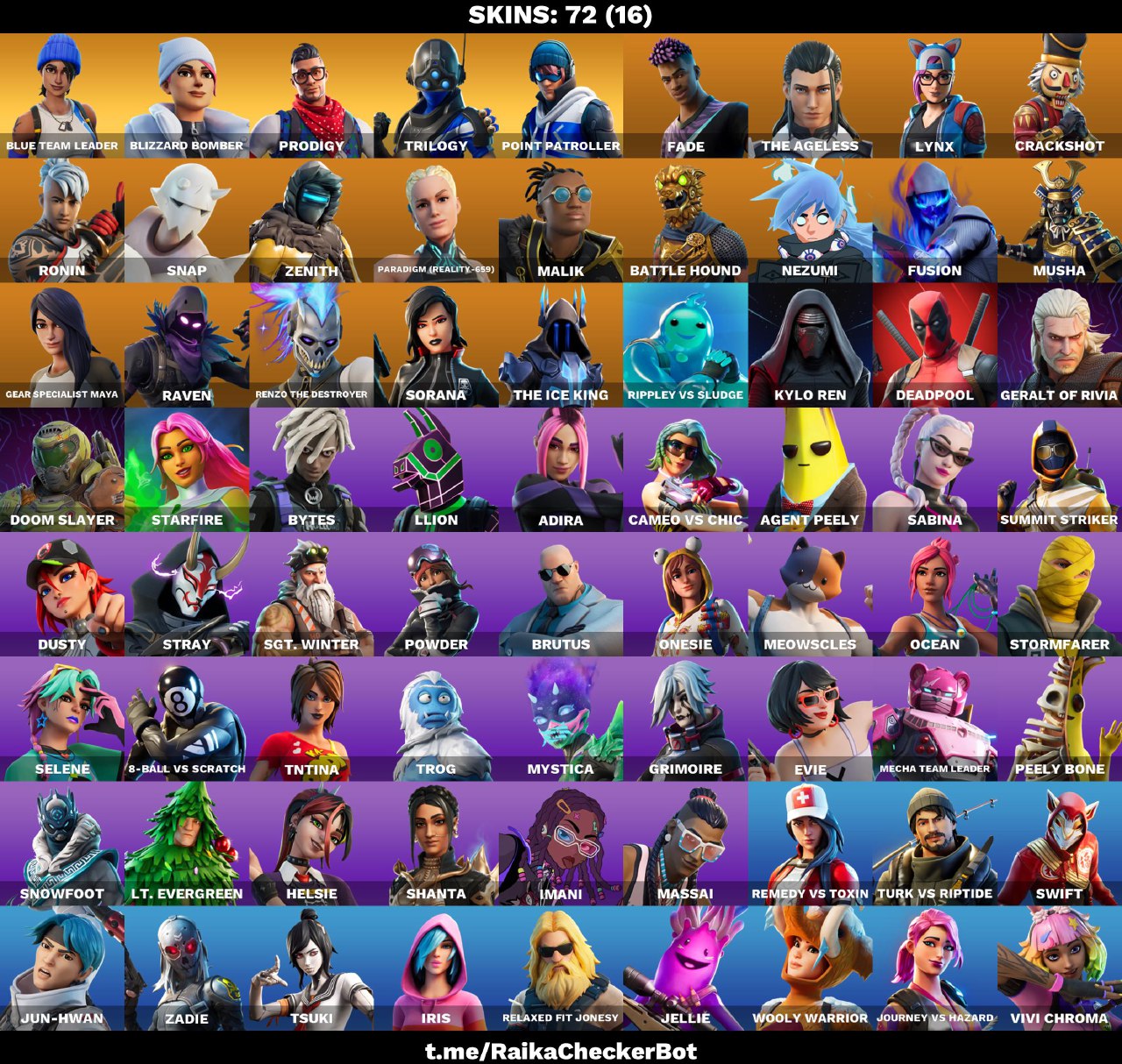 FA | 72 OUTFITS | BLUE TEAM LEADER | BLIZZARD BOMBER | PRODIGY | TRILOGY | POINT PATROLLER | RELIANT BLUE | TABULATOR | FADE