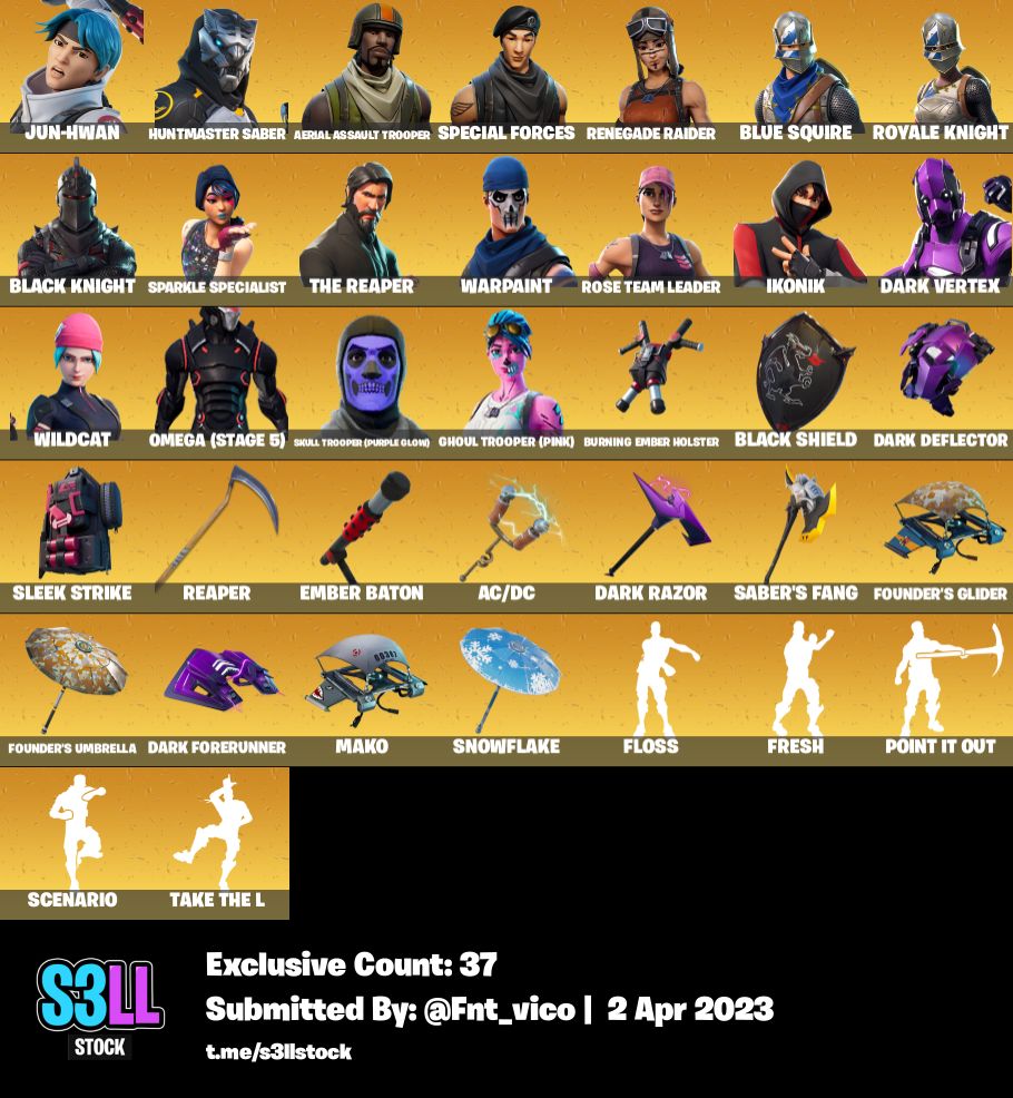 325 Skins + Renegade + Og Ghoul + Og Skull + Aerial + Ikonik + Wilcat ...