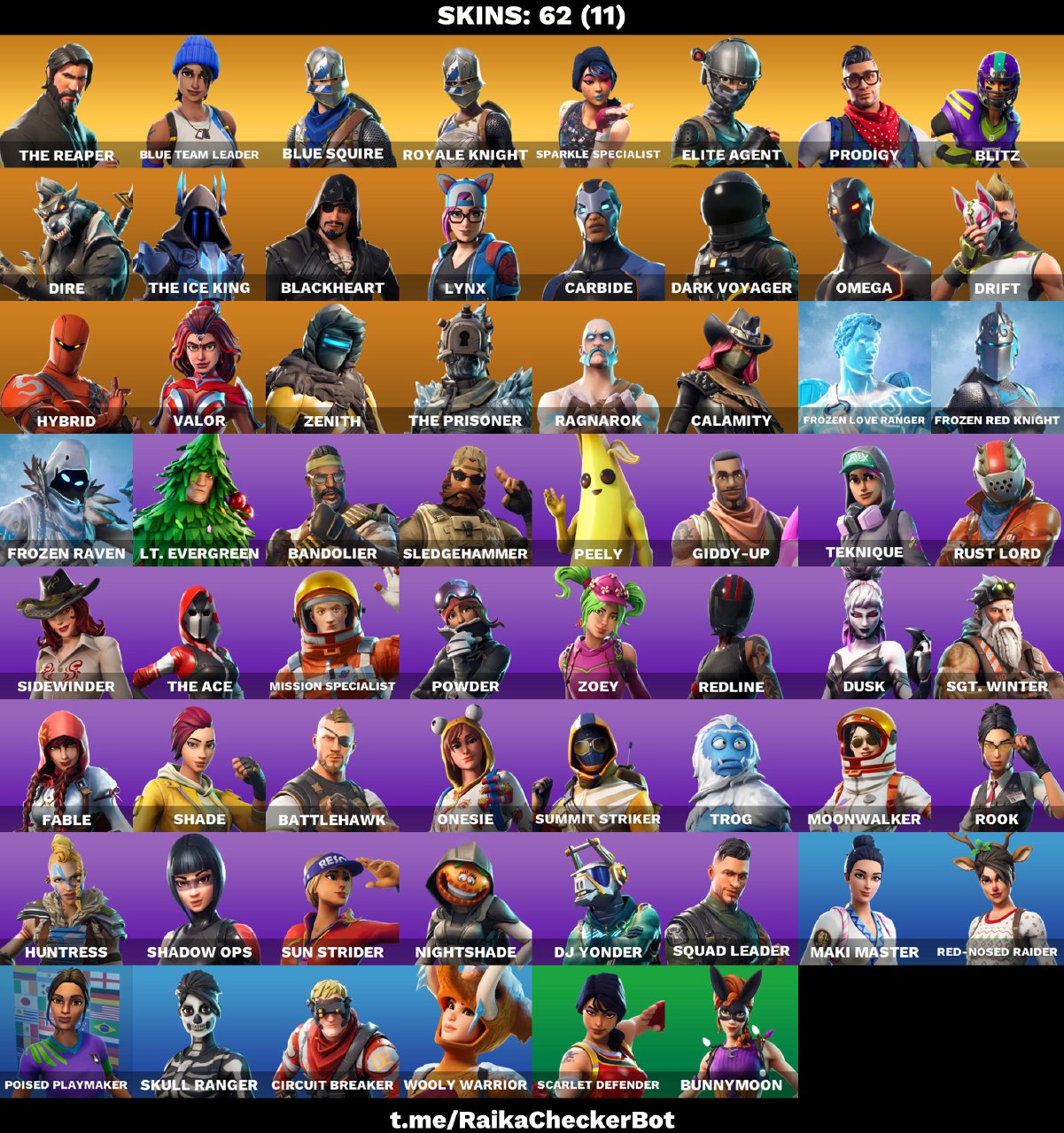 FA | 62 OUTFITS | THE REAPER | BLUE TEAM LEADER | BLUE SQUIRE | ROYALE KNIGHT | SPARKLE SPECIALIST | ELITE AGENT | PRODIGY | BLITZ | DIRE