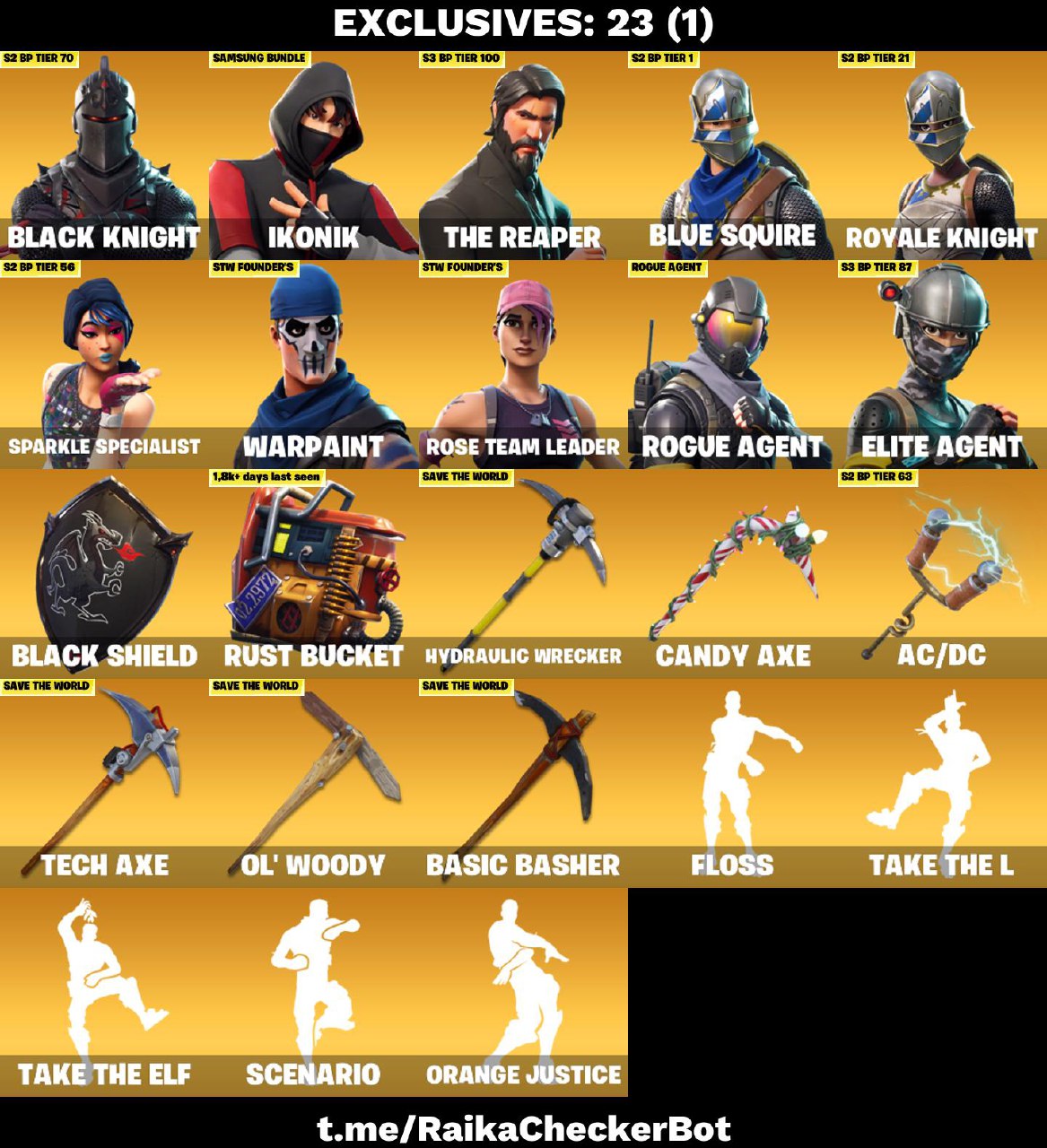 [PCPSN] 106 skins OG STW Black Knight IKONIK Scenario Floss