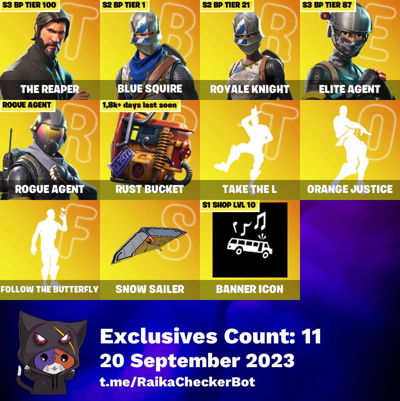 FORTNITE THE REAPER BLUE SQUIRE ELITE AGENT TAKE THE L ORANGE JUSTICE ROYALE KNIGHT ROGUE AGENT DRIFT
