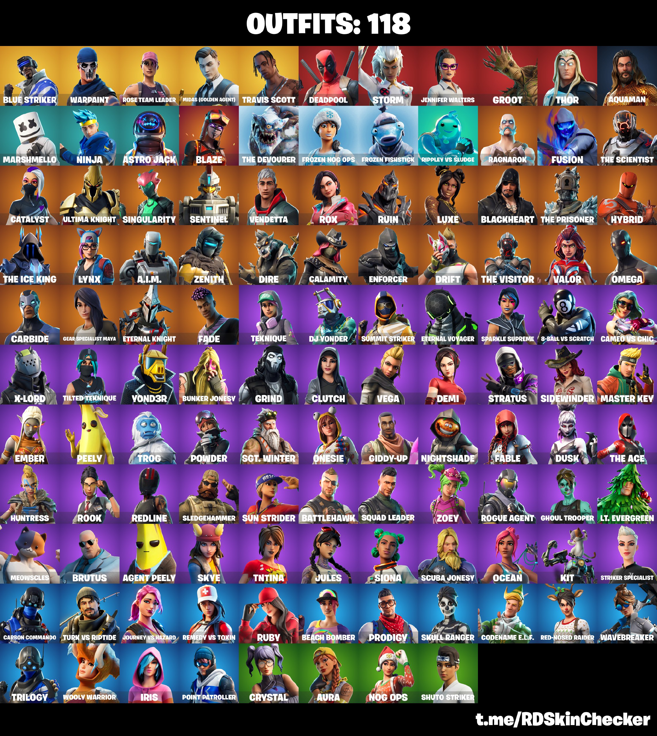 118 SKINS [ Travis Scott , Rose Team Leader , Golden Midas , Astro Jack ...