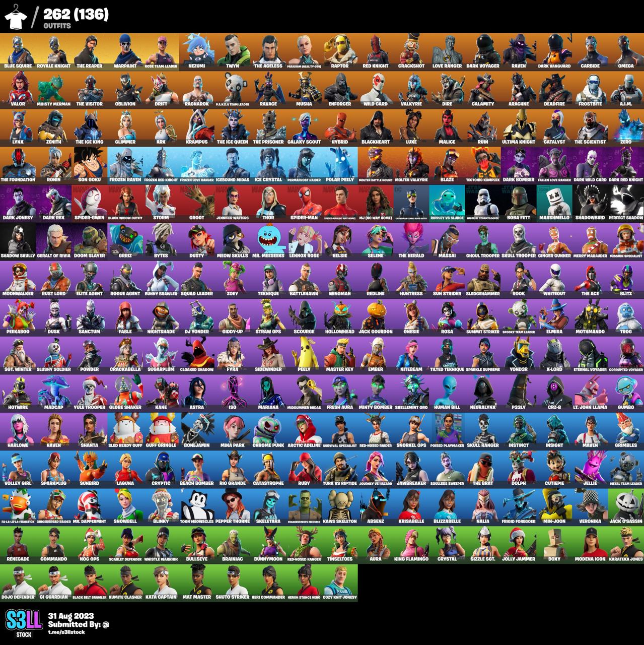 NINTENDO/PC MAIL CAN CHANGE 262 SKINS - REAPER - BLUE SQUIRE - CATWOMAN -  BLACK WIDOW - SPIDER GWEN - GOKU - FRESH - TAKE THE L - STW NK530 - iGV