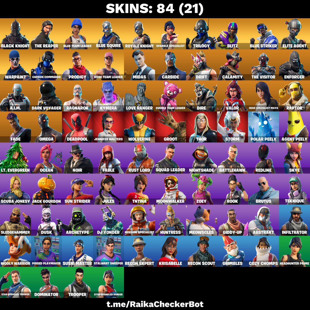 84 skins | Black Knight - The Reaper - Blue Team Leader - Blue Squire - Royale Knight - Sparkle Specialist - Trilogy | OG STW | 100% Warranty