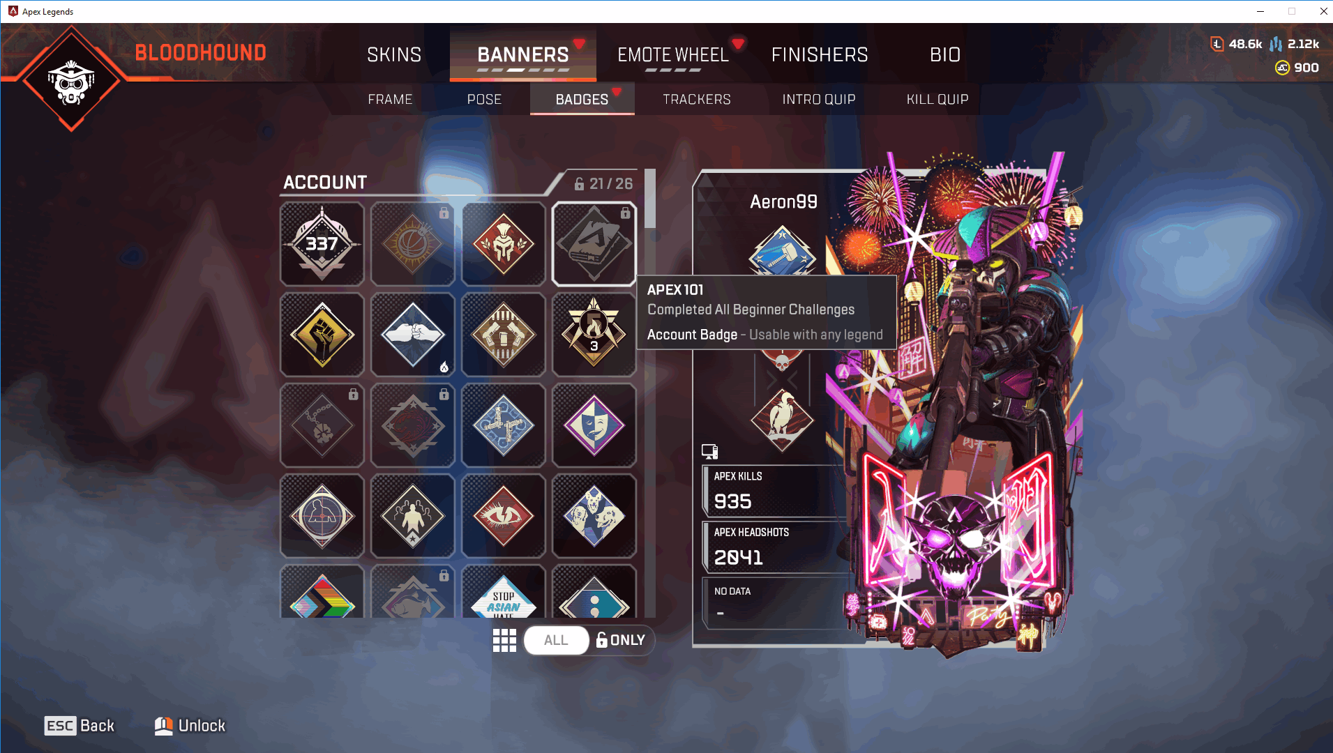 Level account 337 + legendary items 72 + Lifetime Kills 6154