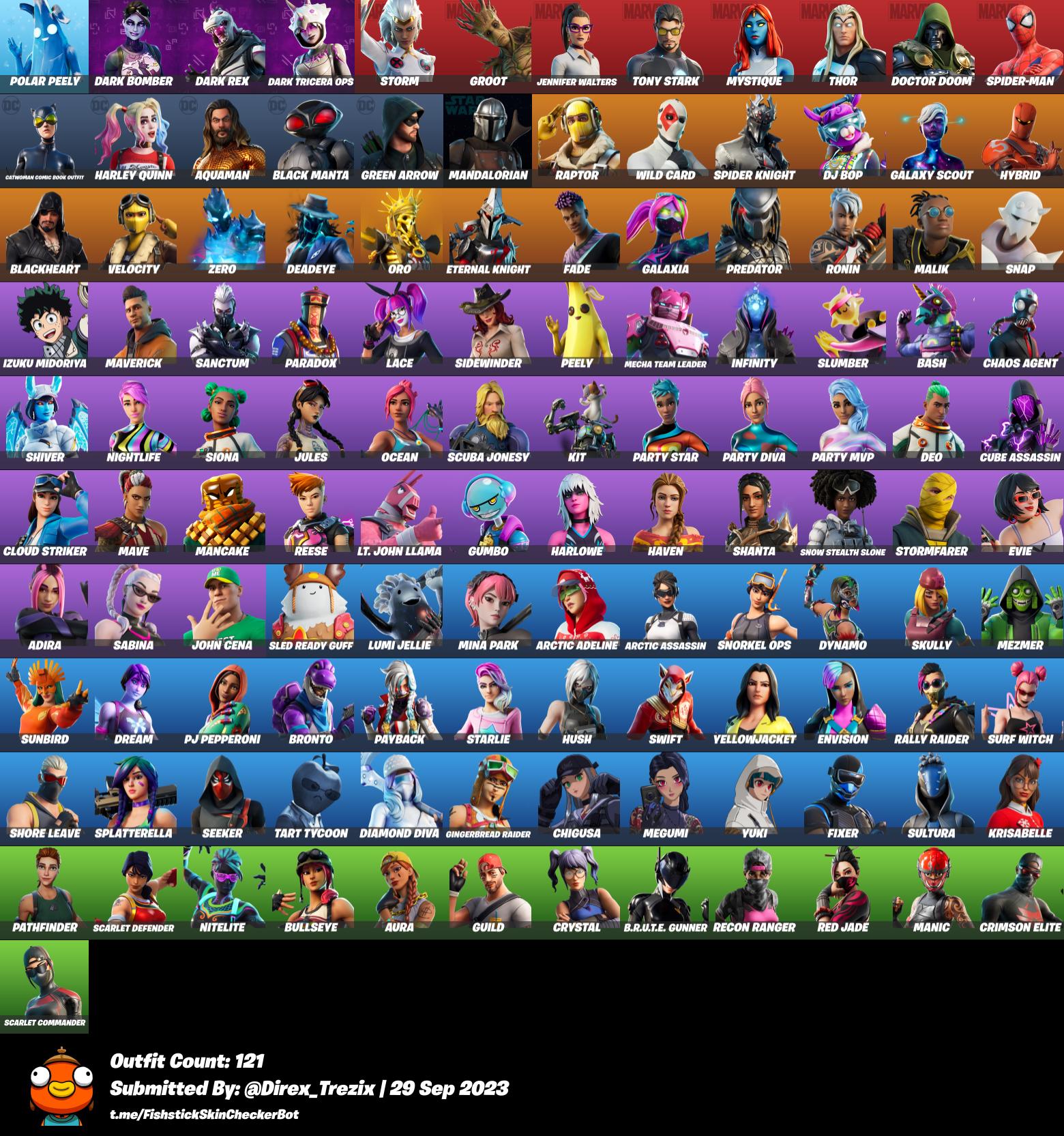 #241/Skins: 121 RARE: MARVEL PACK/GALAXY SCOUT/INFINITY/EMOTES/VELOCITY ...