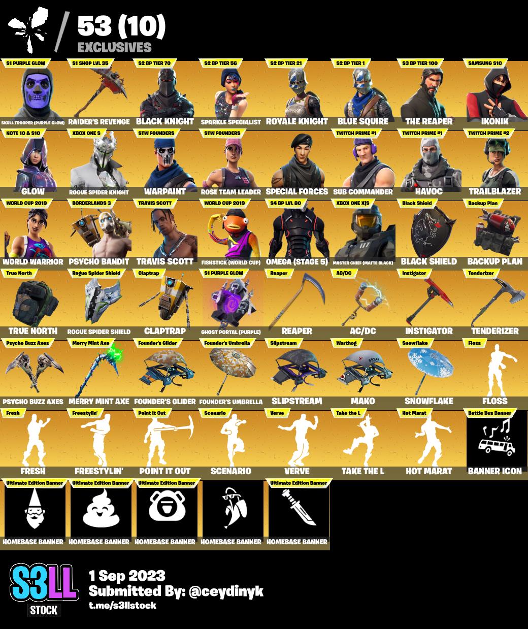 344 SKINS + OG Skull Trooper + Raider's Revenge + Black Knight ...