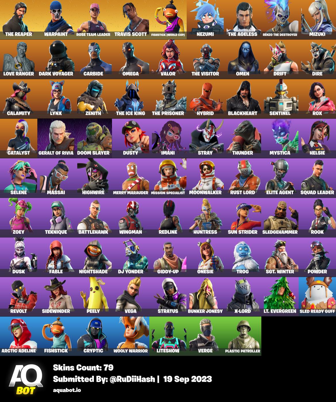 [Travis Scott] 79skins,The Reaper,Elite Agent,2240Vbuc STW,Dusk,Omega ...