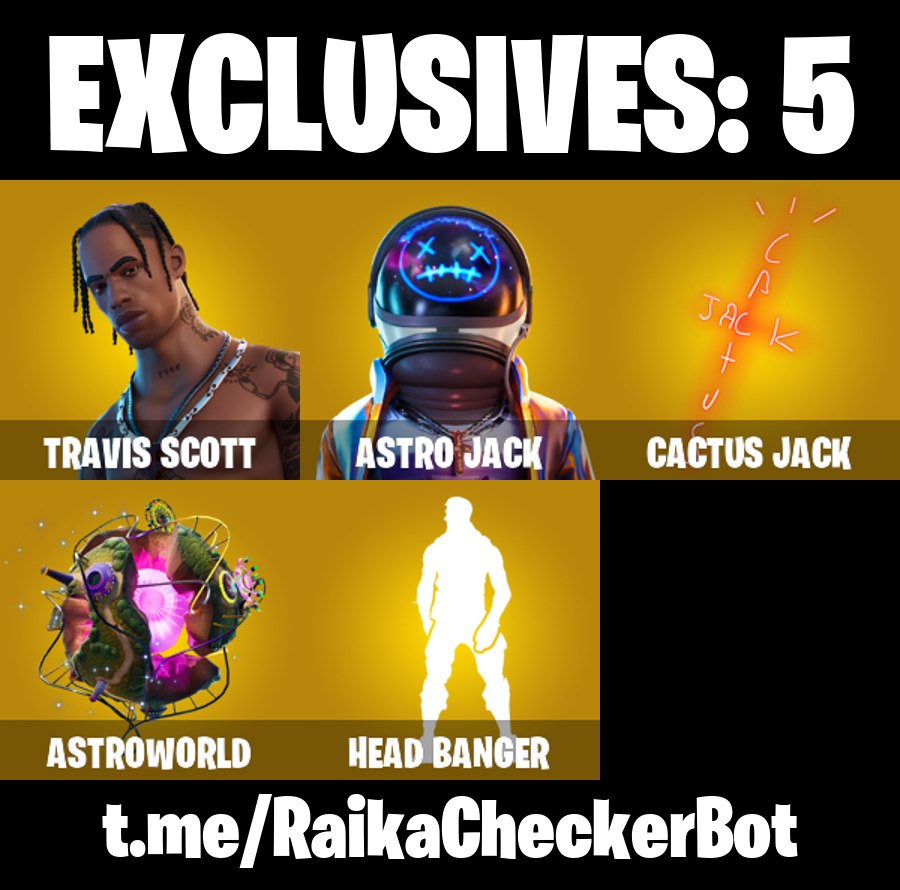 [PC-XBOX] 11 skins | Travis Scott - Astro Jack - Cactus Jack - Astroworld - Head Banger - Polar Peely - Ninja - Skull Trooper | 700 VB