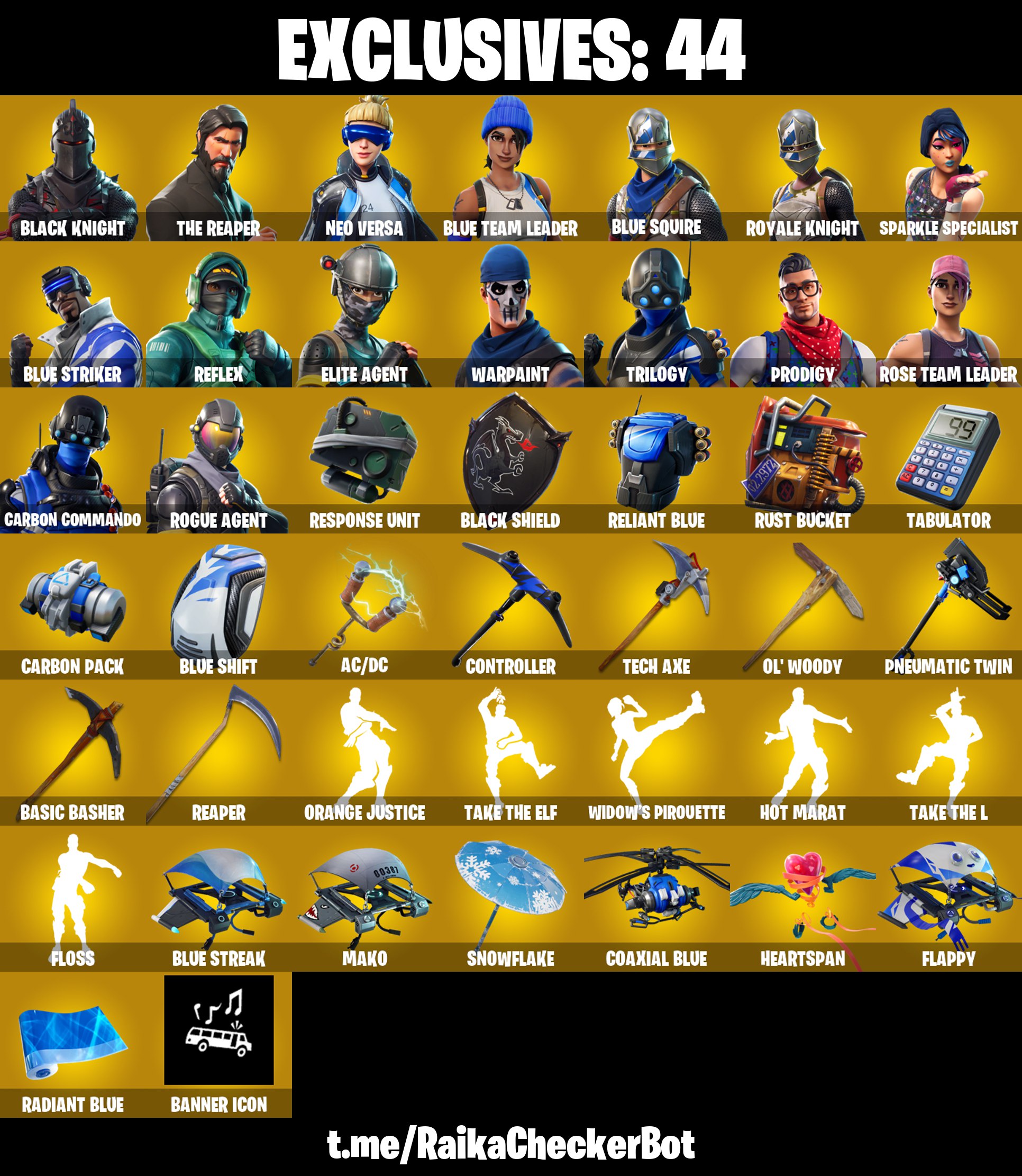 [PC-XBOX] 102 skins | Black Knight - Reflex - The Reaper - Neo Versa - Blue Team Leader - Blue Squire - Royale Knight | OG STW | 100% Warranty