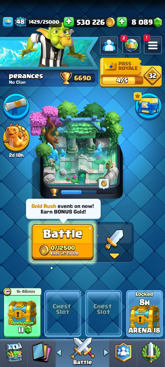 Clash Royal /level 14(48)/30card max/8k gem/530k gold/36 sticker/6600cup/skin tower/magic items/Lifetime warranty/Y10/peaky Blinds game