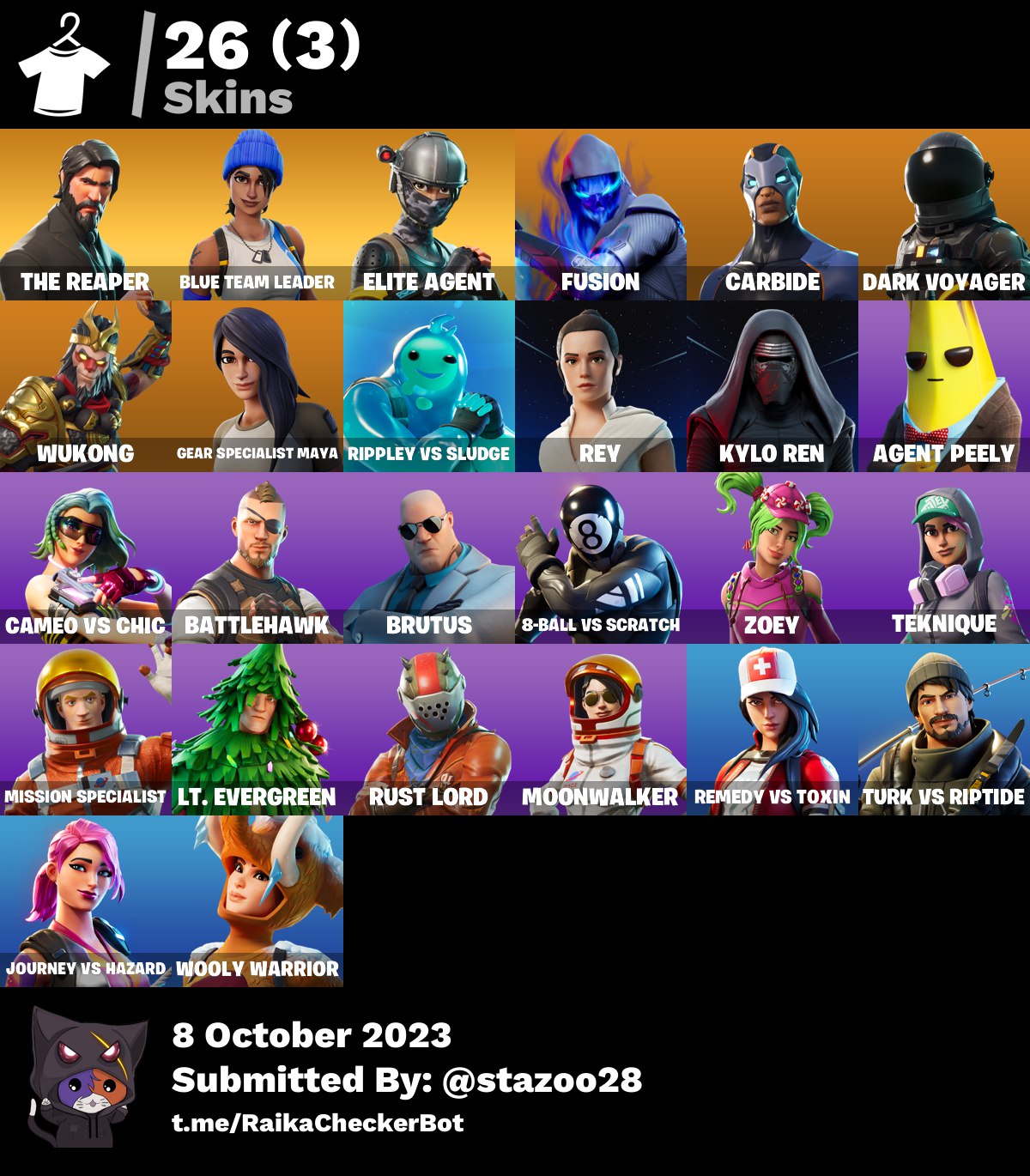 THE REAPER 26 SKINS 1300 VBUCKS ELITE AGENT, WUKONG,TAKE THE L, BLUE ...