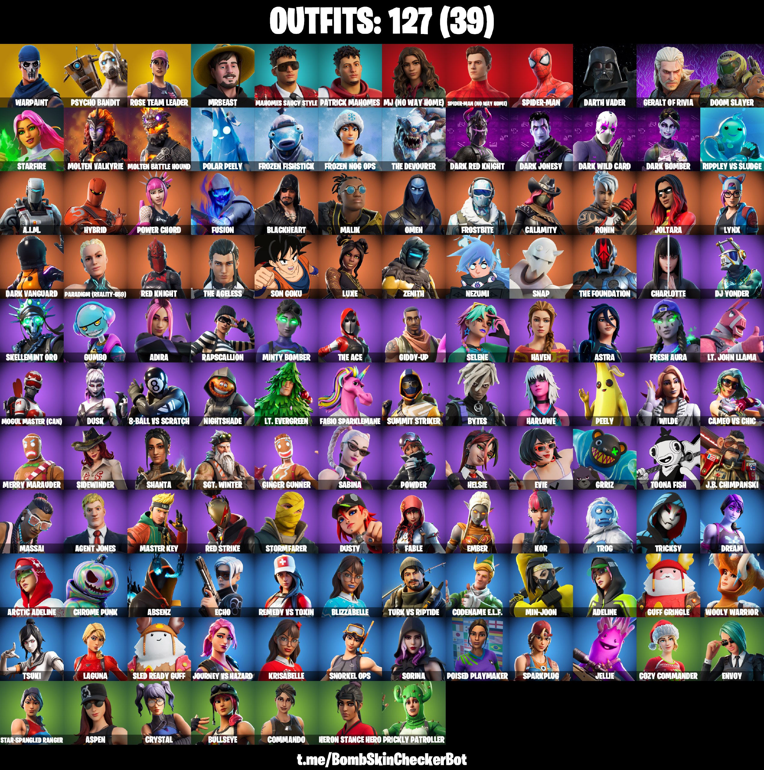 (PC) 127 SKINS // PSYCHO BANDIT // RED KNIGHT // FROSTBITE // DARK BOMBER // MOGUL MASTER // CANDY AXE // STW