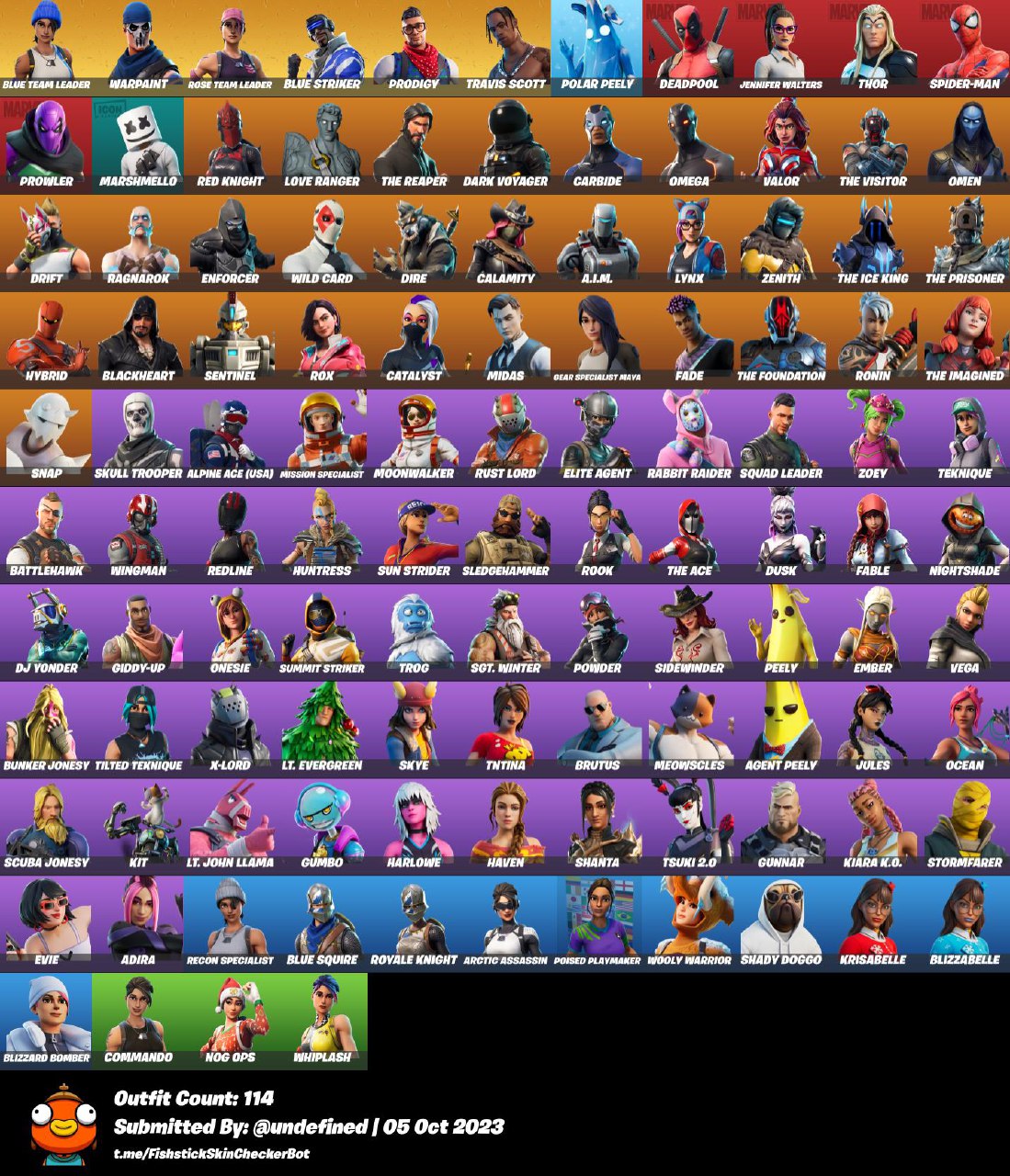 114 Skins + Skull Trooper,Travis Scott,Blue Squire,Royale Knight,Blue ...