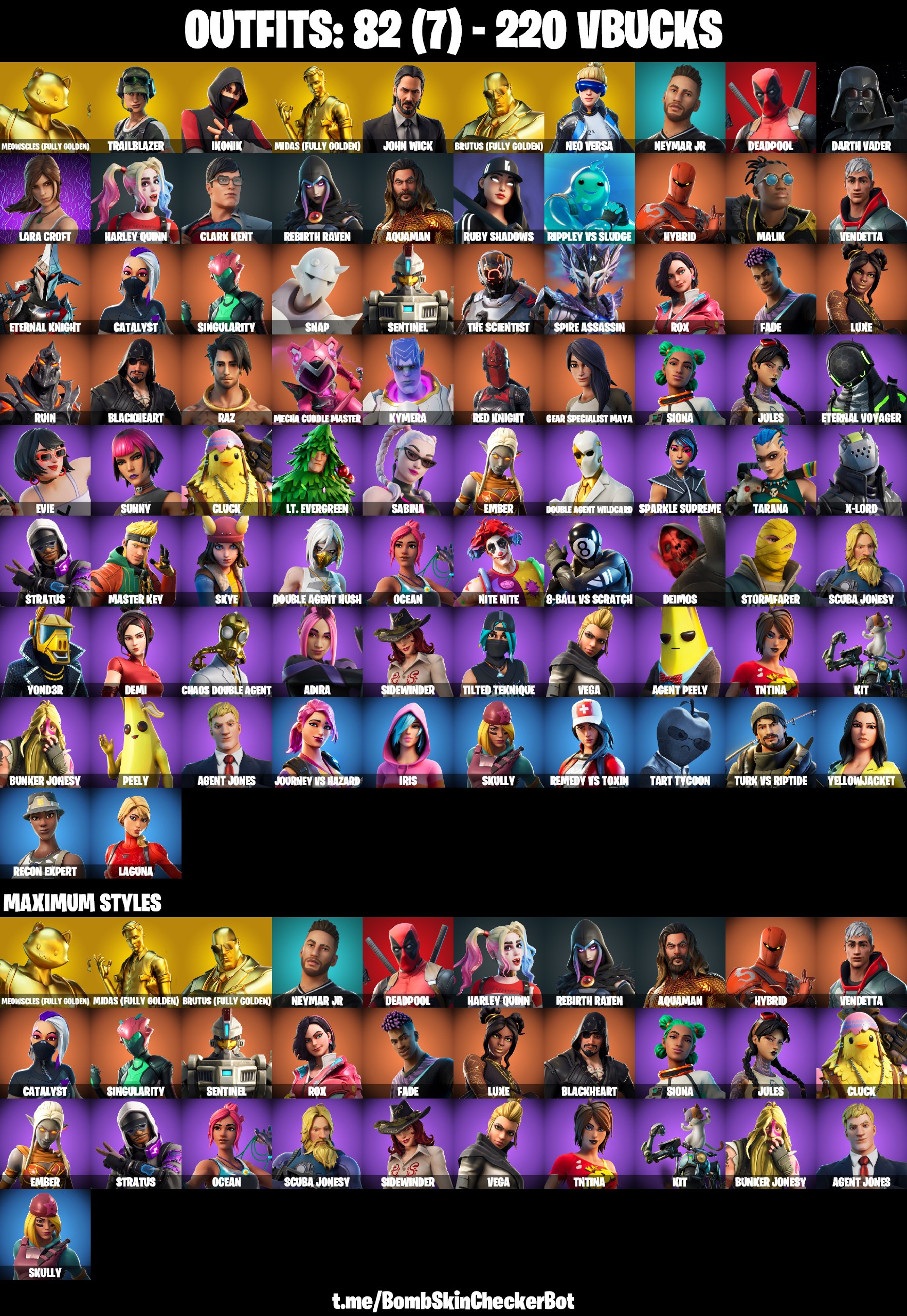 82 Skins (MAX : 31) | Ikonik , Rage , Trailblazer , John Wick , Neo ...