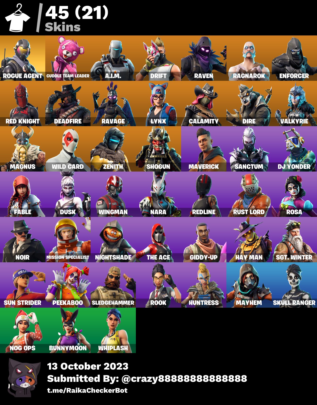 PC/PSN/XBOX] 45 skins | Rogue Agent | Cuddle Team Leader | A.I.M. | Drift |  Raven | Ragnarok | Enforcer | Red Knight | Deadfire | 700 VB - iGV