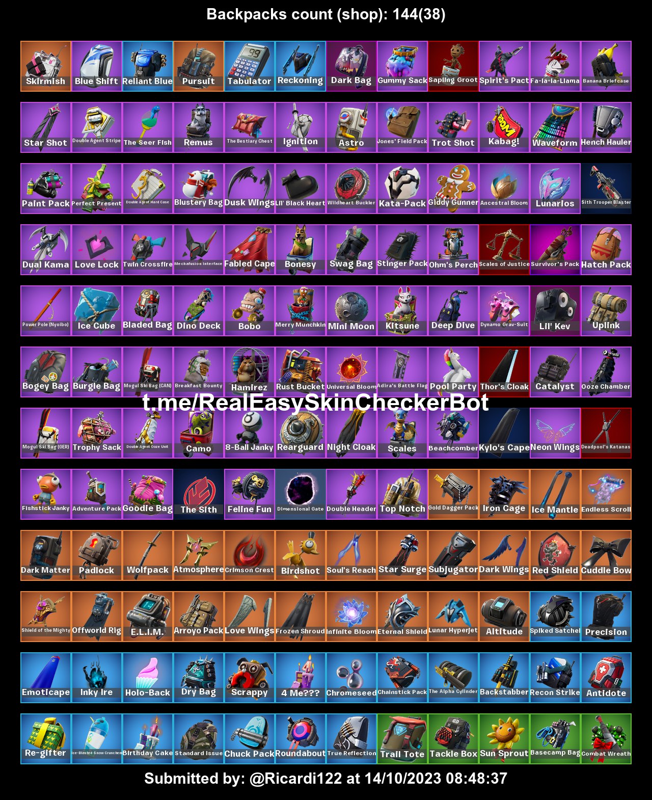 163 Skins F/A PC (N):The Reaper/ Warpaint/ Take The L/ Fresh/ Fixer/ Inferno/ Son Goku/ Raven/ Mogul Master (CAN)/ Trilogy/ Rogue Agent/ Prodigy