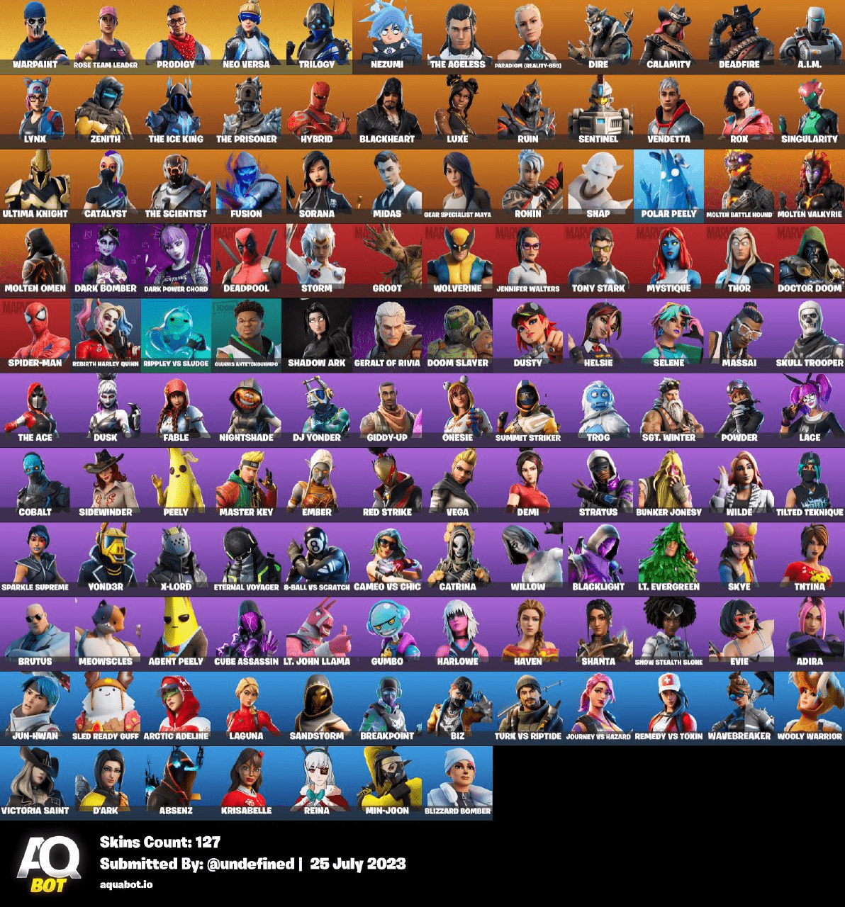 Fortnite Accounts[PC] Fortnite | Level 1222 | 127 Outfits | Warpaint | Trilogy | Prodigy | Rose Team Leader | Neo Versa