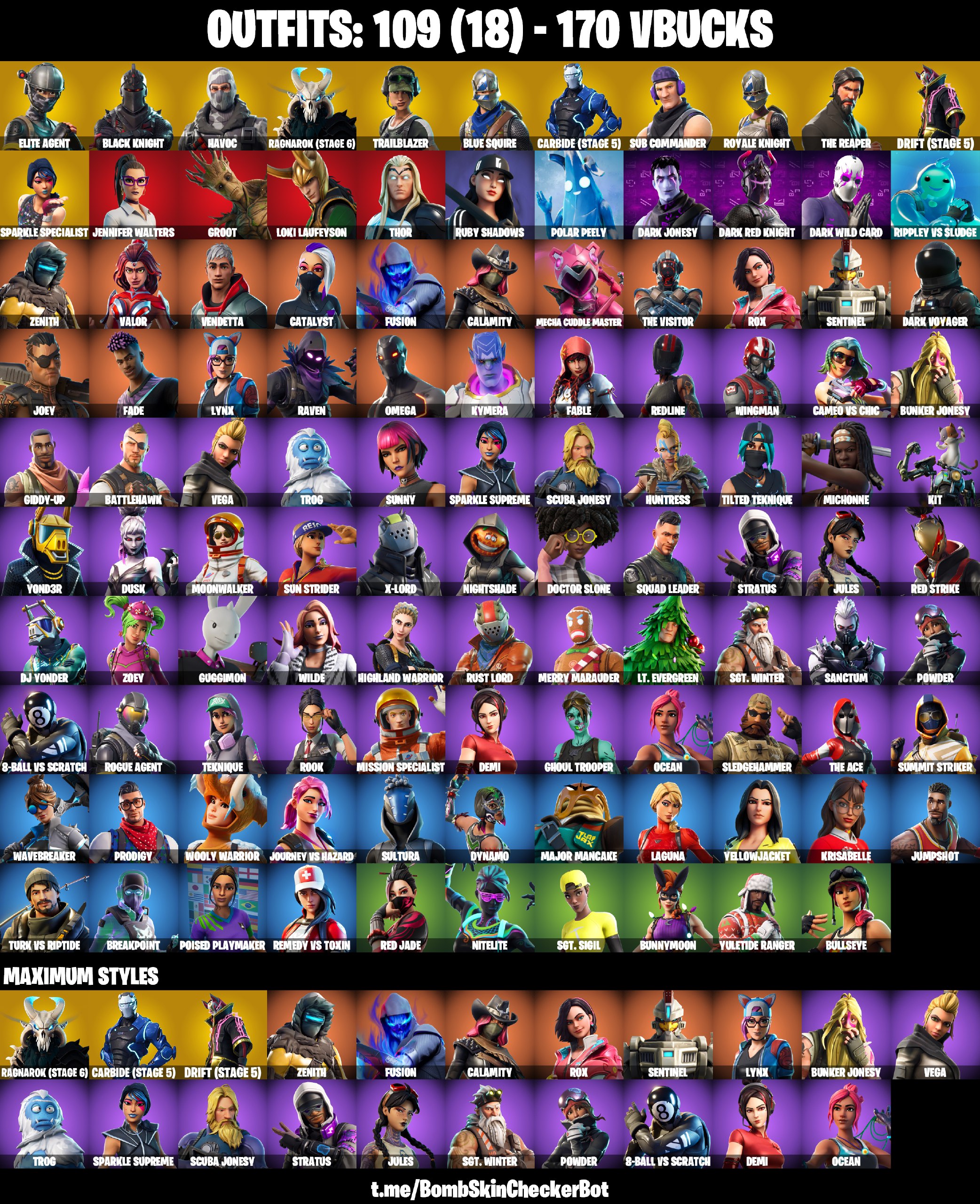 109 SKINS [ Black Knight , Trailblazer , Havoc , Mako , Take The L ...