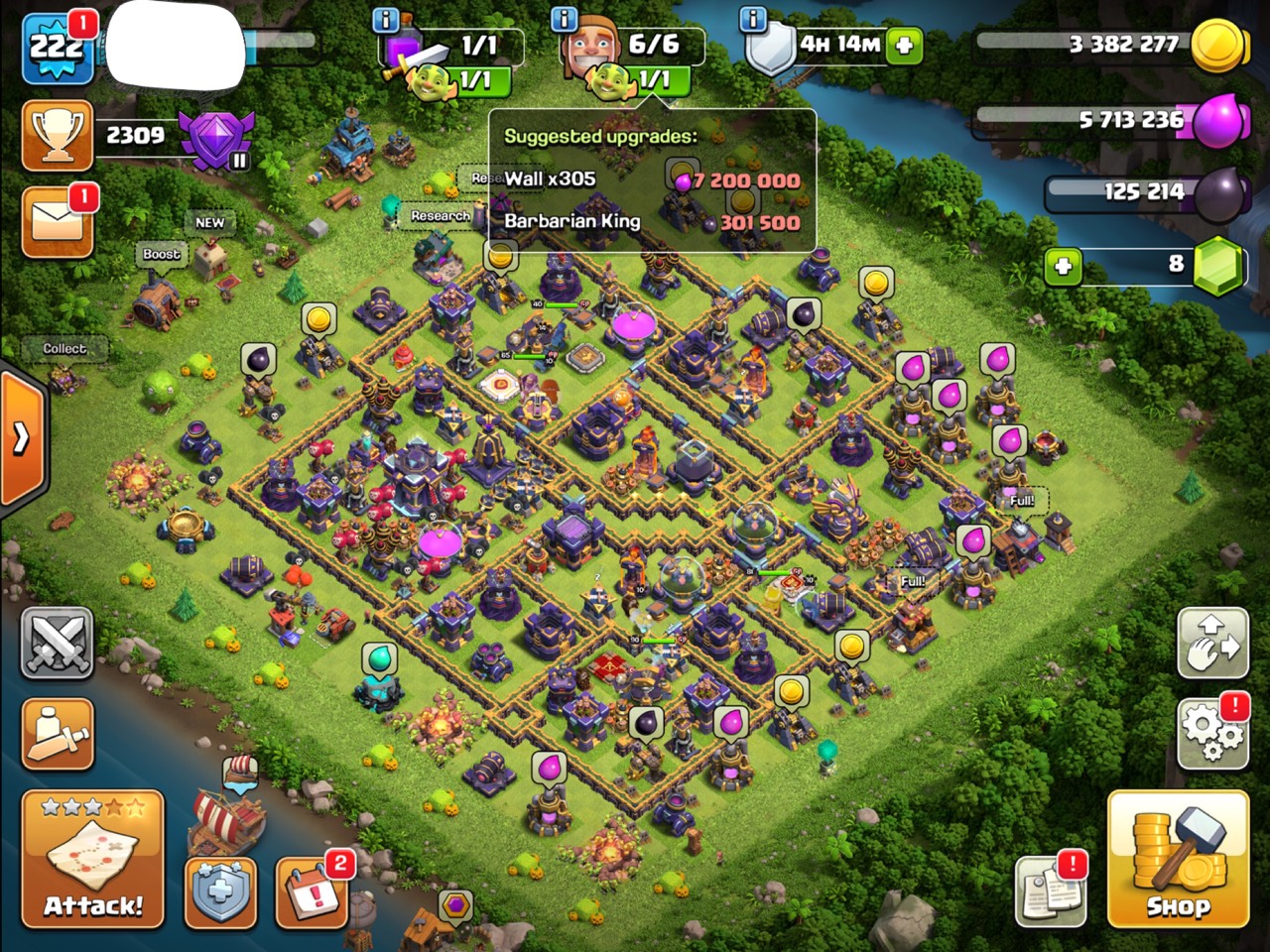 QQ5155 : TH15 - Heroes 81_90_65_40 ( Almost Max Defense + Troops ) - Level 222 - Fast Delivery ( Android & iOS )