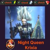 Night Queen Krixia + Top Ninja + 42k energy + 12m silver + Toms + Rubins
