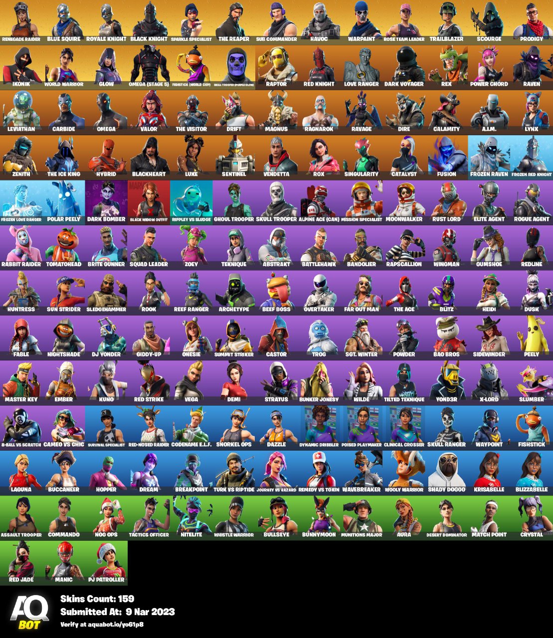 FA / 159 Skins / PSN, XBOX, NINTENDO, PC / OG Skull Trooper, Renegade ...