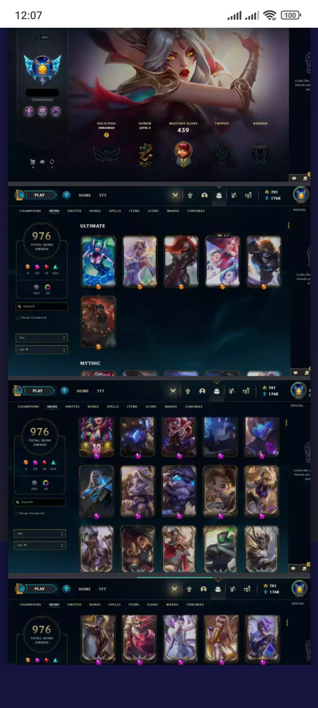 NA ] 1000 Skins 29 MYTHICS Prestige Xayah Prestige K/DA Kai'Sa Prestige ...