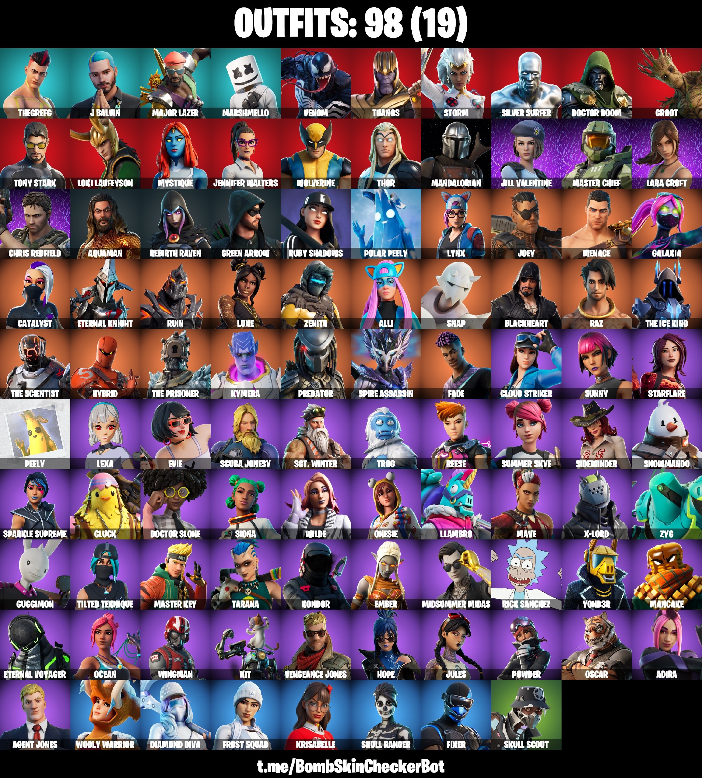 PC ] 98 SKINS/ MARSHMELLO/ MAJOR LAZER/ J BALVIN/ GALAXIA/ VENOM