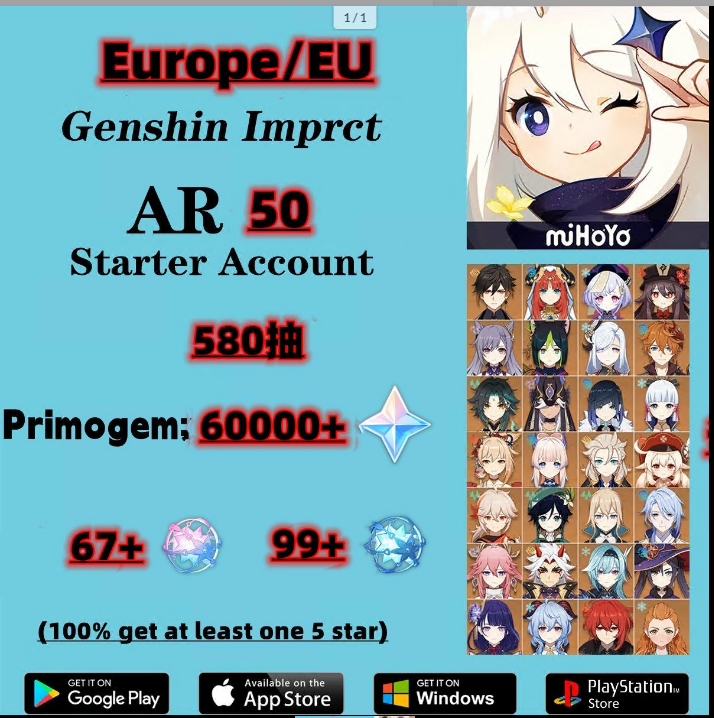 Europe|EU/AR51/580+Wishes/Genshin impact account / 60000+Primogems/Interwined Fate 79|Acquaint Fate101/GV14