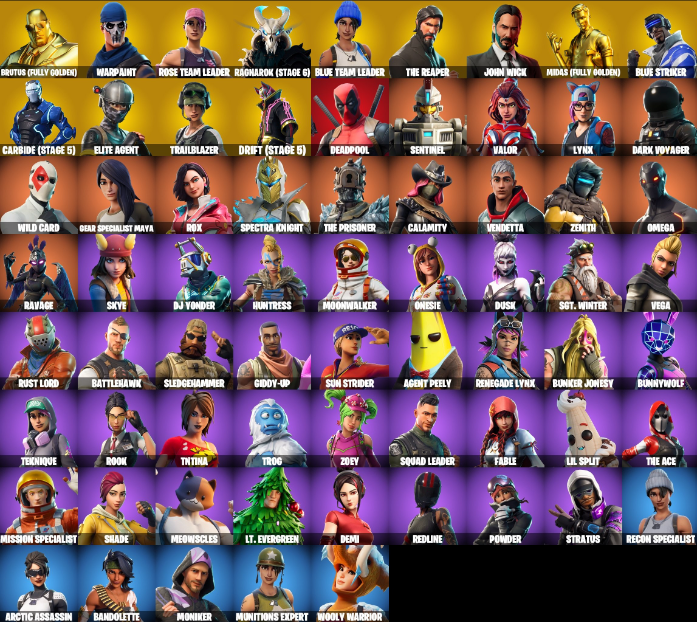 68 skins / The Reaper / John Wick / Elite Agent / Trailblazer / Drift ...