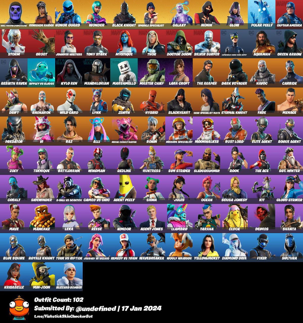 (Any Platform)102 skins_Renegade Raider_Og Skull Trooper_Wonder_Black ...