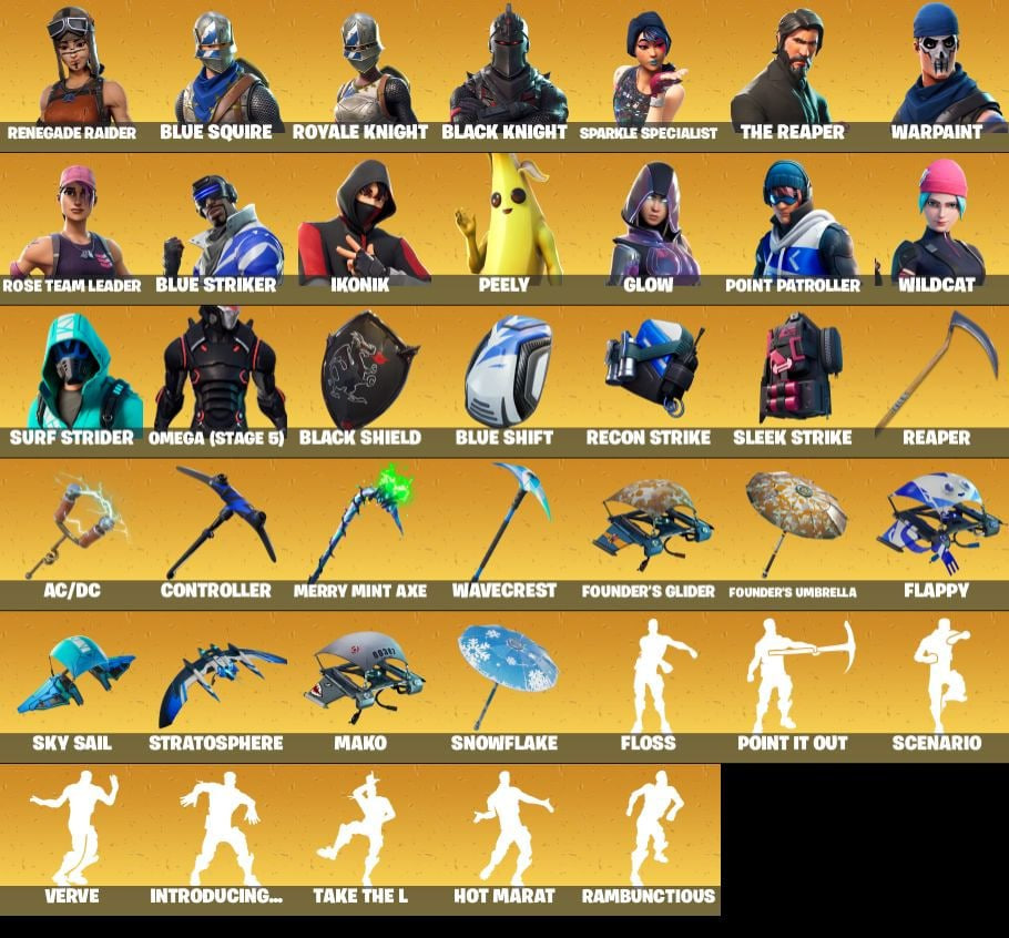 300 + skins Renegade Raider + Black Knight + IKONIK + Glow + Wildcat ...