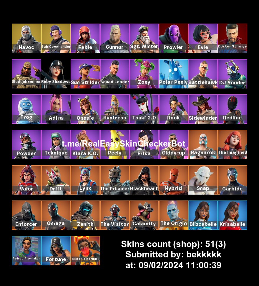 Full Access. Fortnite 51 skins . Omega . Havoc . Sub Commander . Drift ...