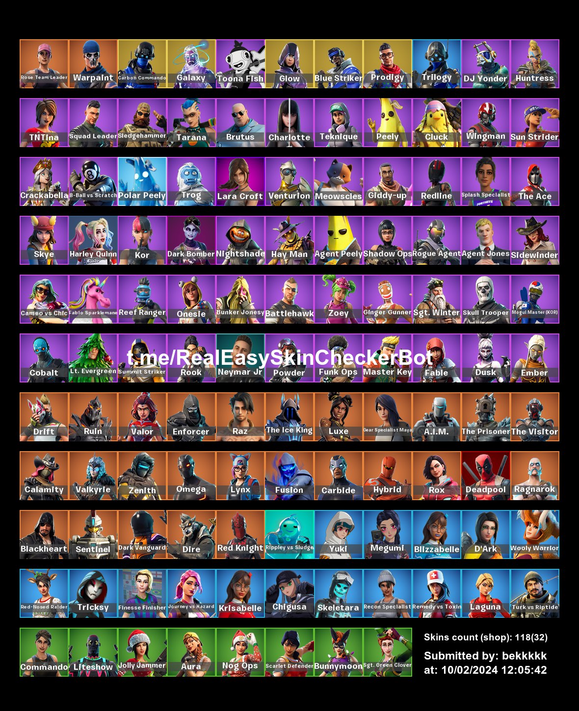 Fortnite 118 skins. OG STW . Galaxy . Glow . Omega (stage 5) . Trilogy .  Rogue Agent . Blue Striker Zu395 - iGV