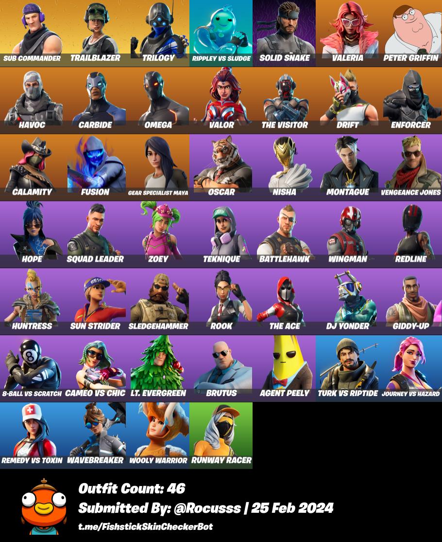 46 skins | Drift + Omega + Havoc + Trailblazer + Trilogy + Solid Snake ...