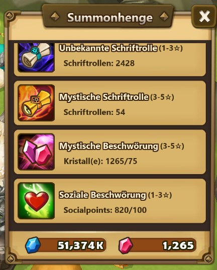 Summoners War Europe Account Light Nat 5, 289 6*, 72 Nat 5, 54 ms, water s. 4, fire s. 6, wind s. 10, ld 1, 1265 crystals, 288/300 trans pcs