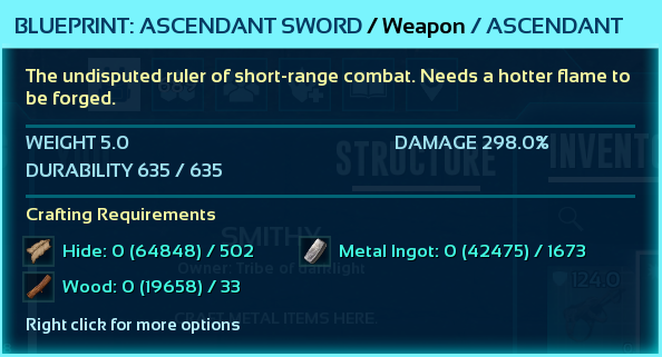 Blueprint:Ascendant Sword Damage 298 -PC PVE official